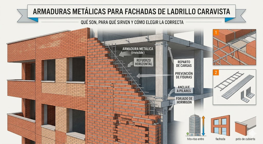 Armaduras metálicas para fachadas de ladrillo caravista: qué son, para qué sirven y cómo elegir la correcta